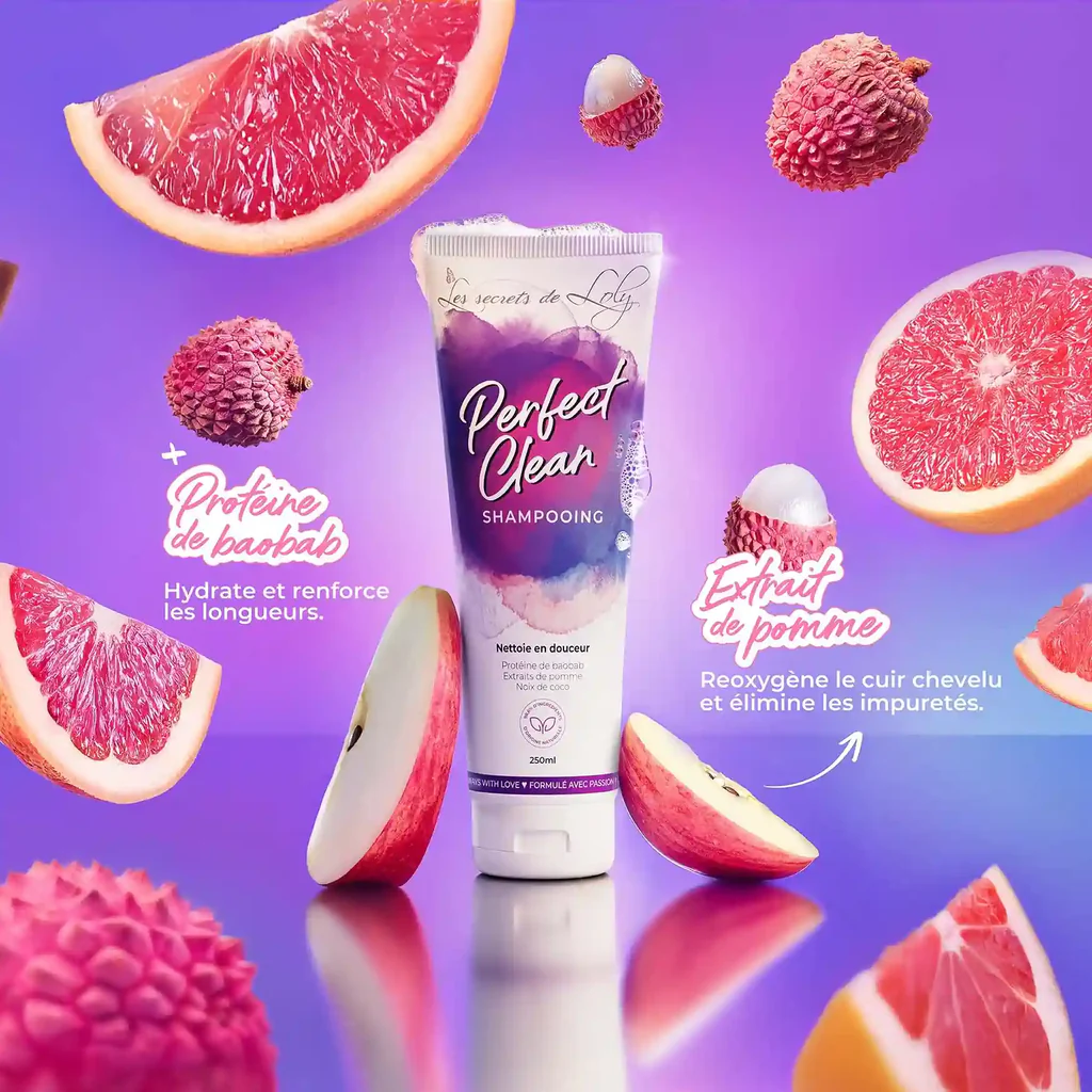 shampooing perfect clean pdp packshot cheveux textures les secrets de loly